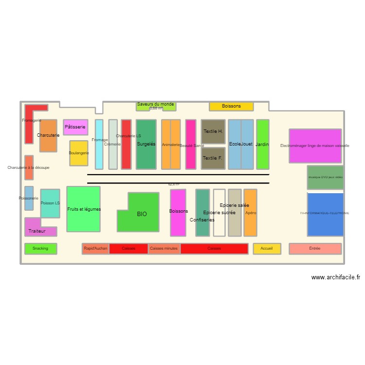 Plan de magasin Auchan L'ilo. Plan de 40 pièces et 165 m2