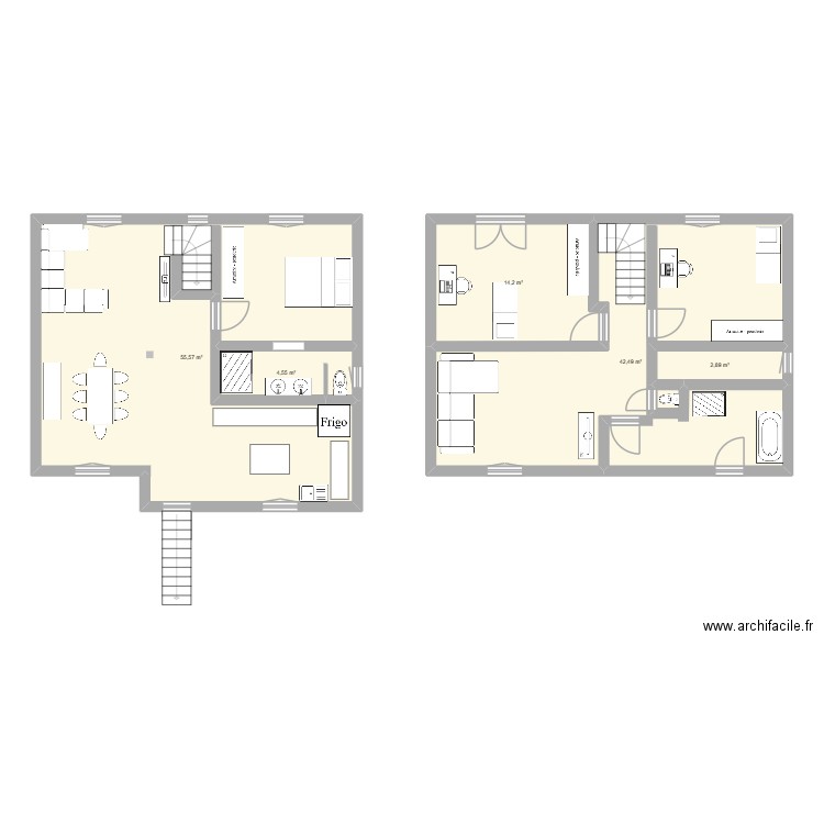1 er étage. Plan de 5 pièces et 120 m2
