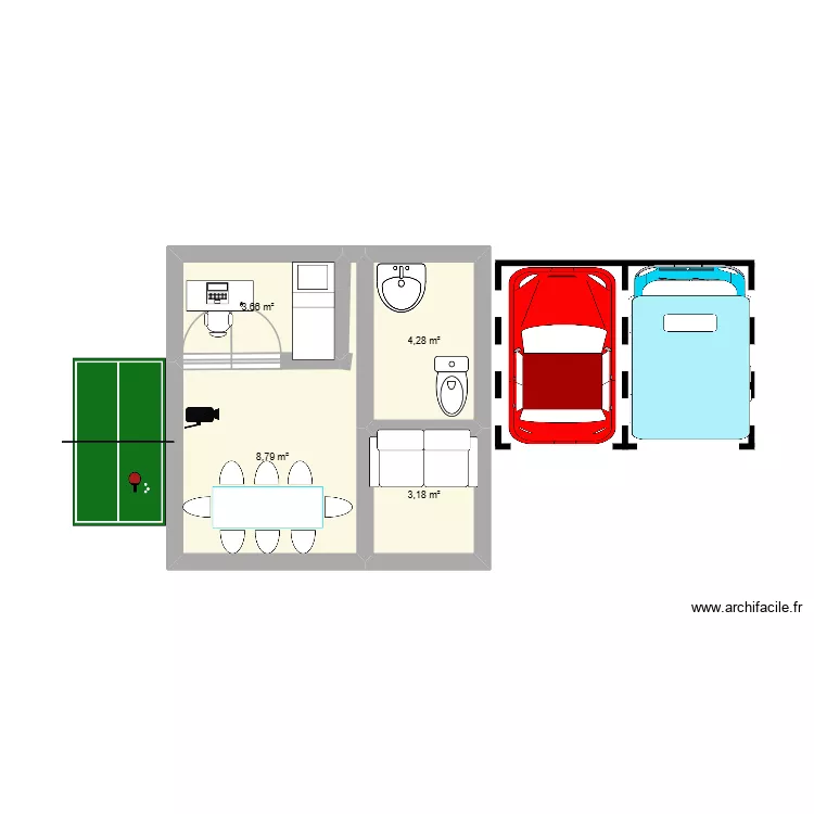 primera casa. Plan de 4  et 20 m²
