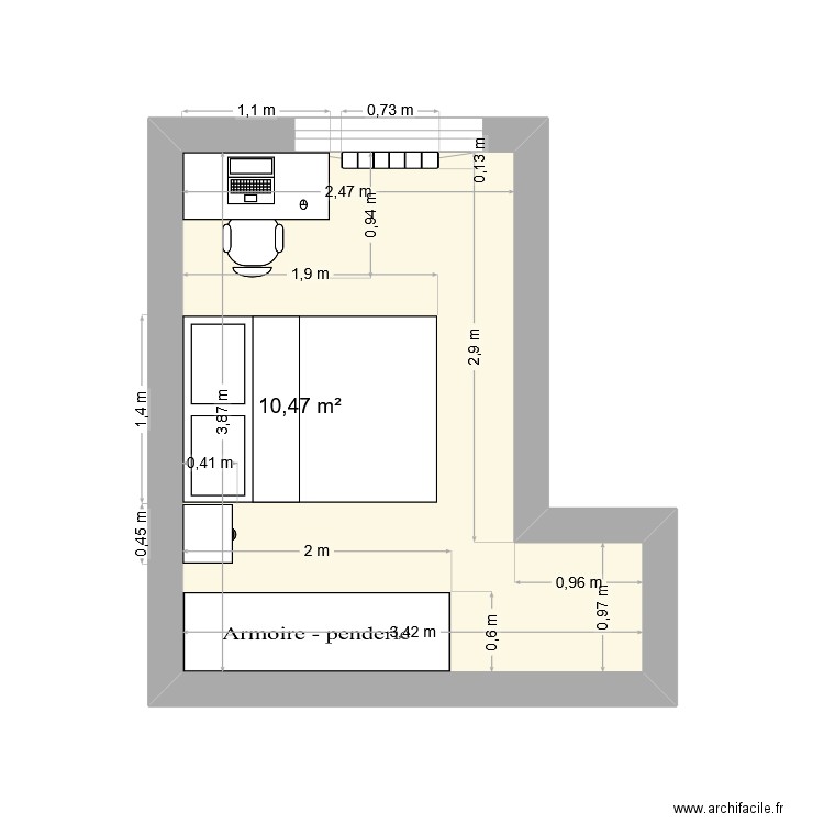 Appart-Man. Plan de 1 pièce et 10 m2
