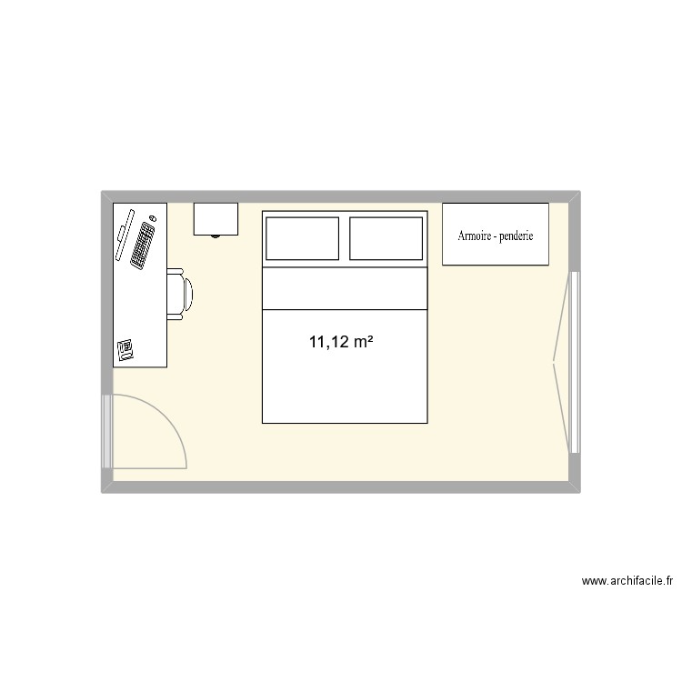 chambre. Plan de 1 pièce et 11 m2