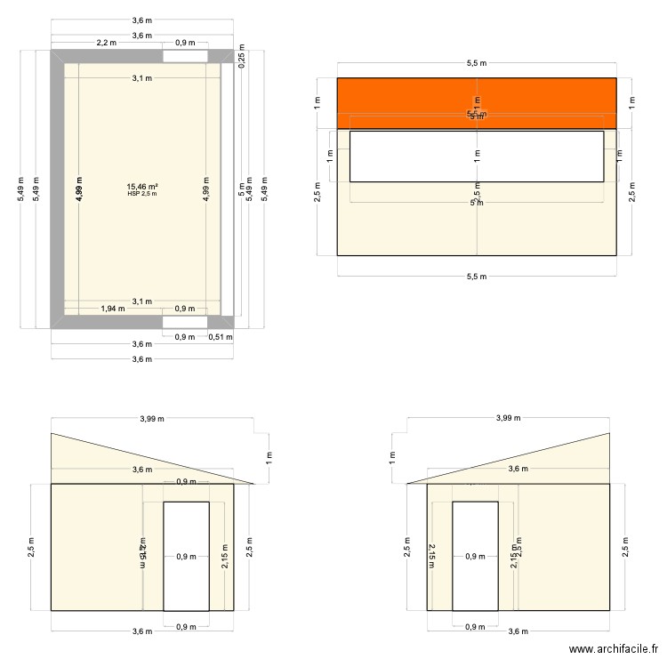 pool house. Plan de 1 pièce et 15 m2