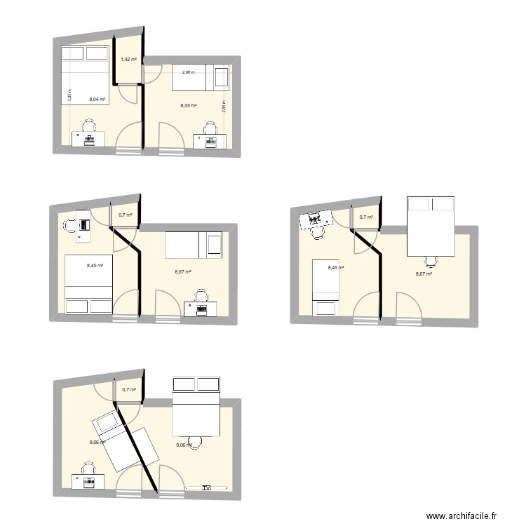 chambre. Plan de 12 pièces et 71 m2