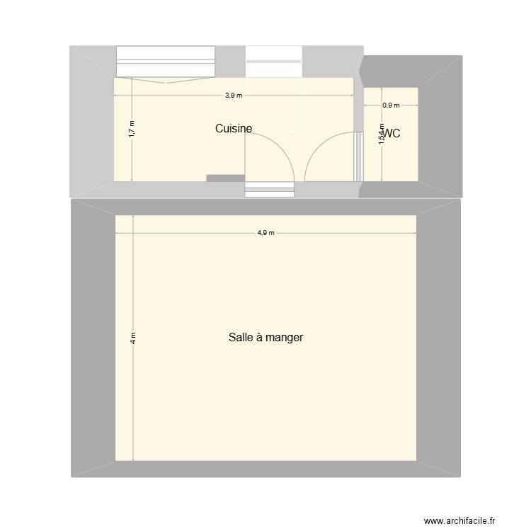 Rdc maison. Plan de 3 pièces et 28 m2
