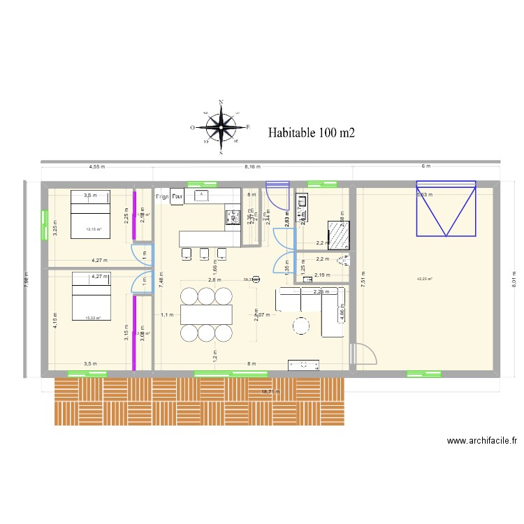 Projet Construction OSB. Plan de 6 pièces et 133 m2