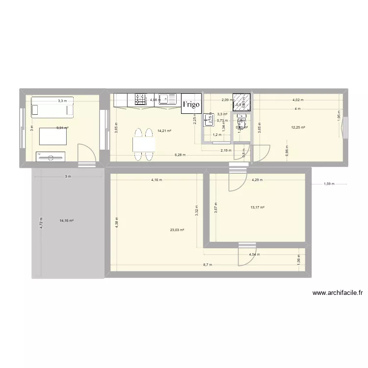 Plan Papa Maman V1. Plan de 8  et 91 m²