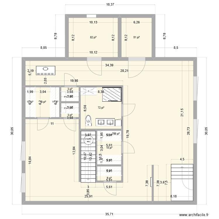 Sous-Sol 3. Plan de 16 pièces et 101 m2