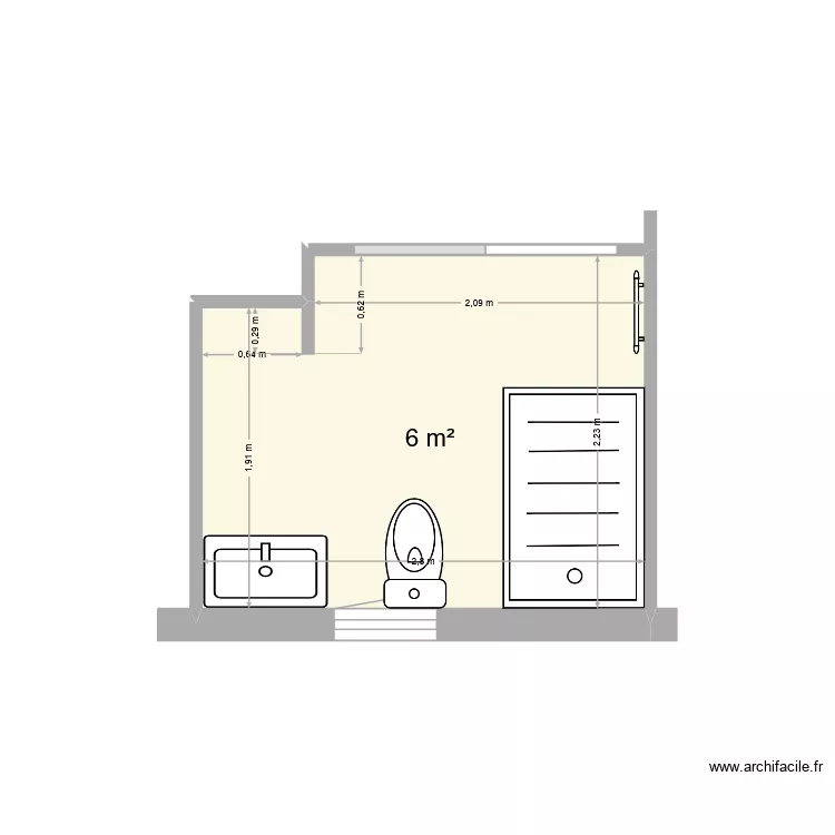sdb peyreblanques. Plan de 1  et 6 m²