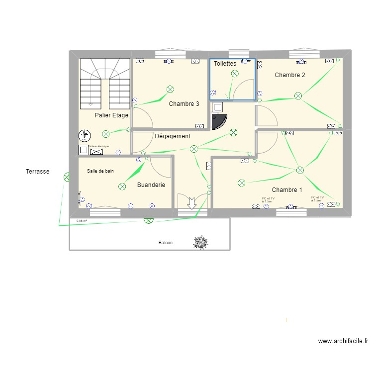 Implant appareillage Elec V5. Plan de 13 pièces et 124 m2