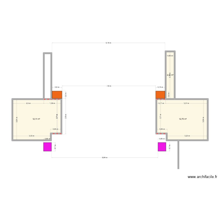 Intérieur Porte Entrée. Plan de 3 pièces et 27 m2
