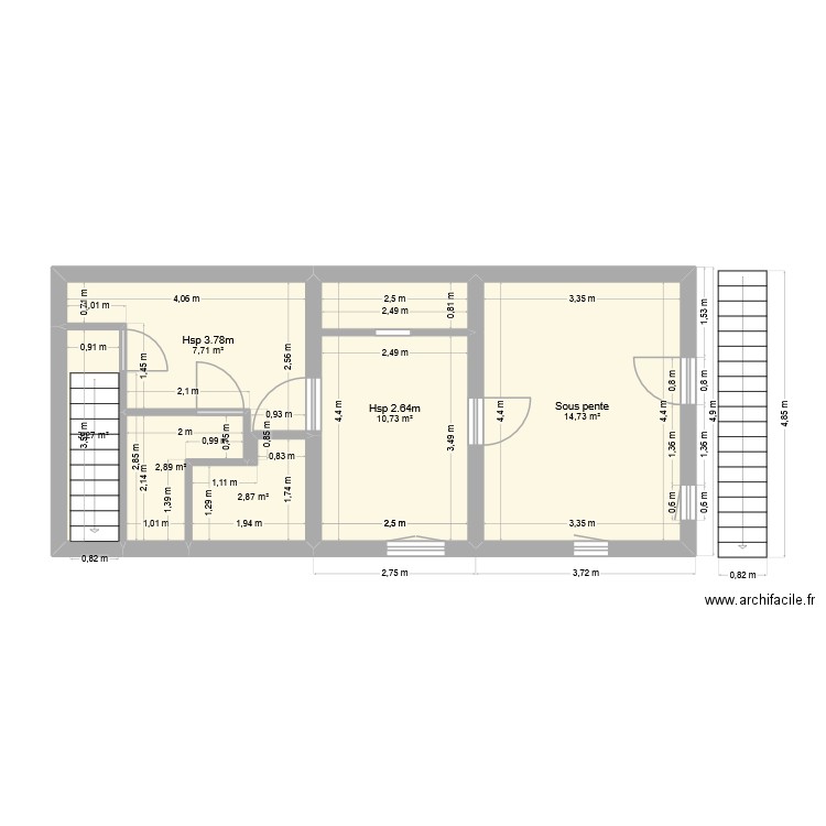 Paroisse étage. Plan de 6 pièces et 42 m2