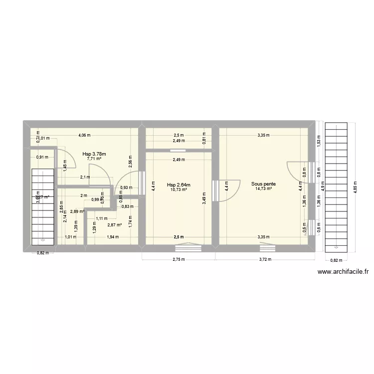 Paroisse &eacute;tage. Plan de 6 pièces et 42 m²