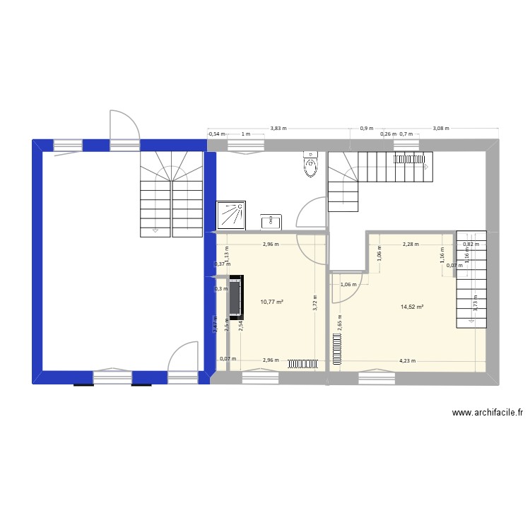Provins R1. Plan de 2 pièces et 25 m2