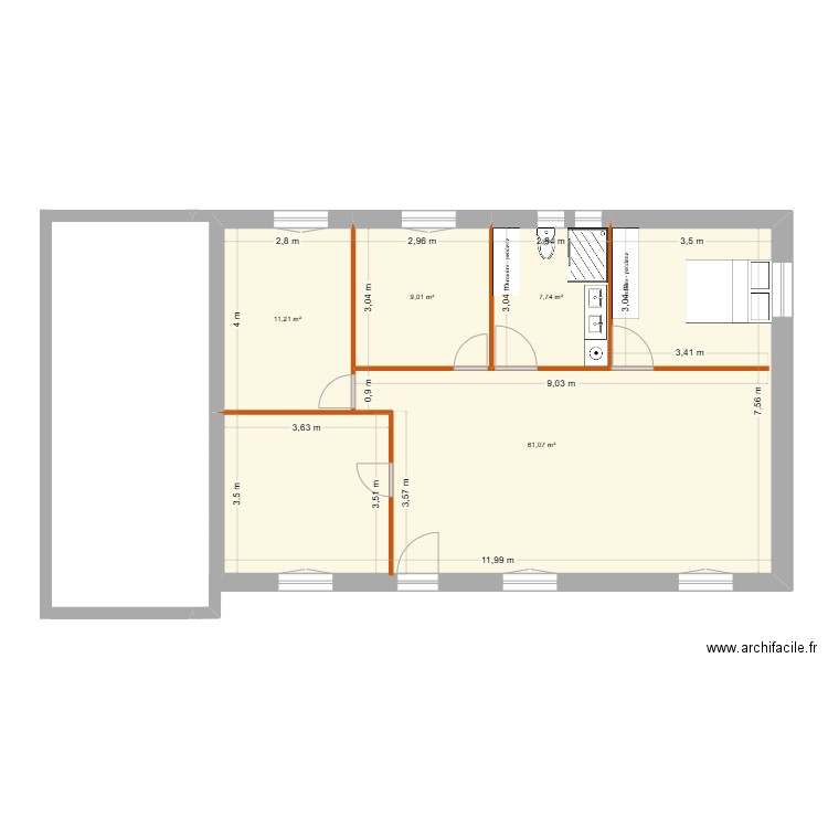 Varades projet pièce ouverte. Plan de 4 pièces et 89 m2