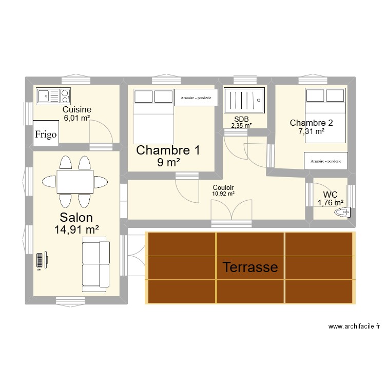 devego 1. Plan de 7 pièces et 52 m2