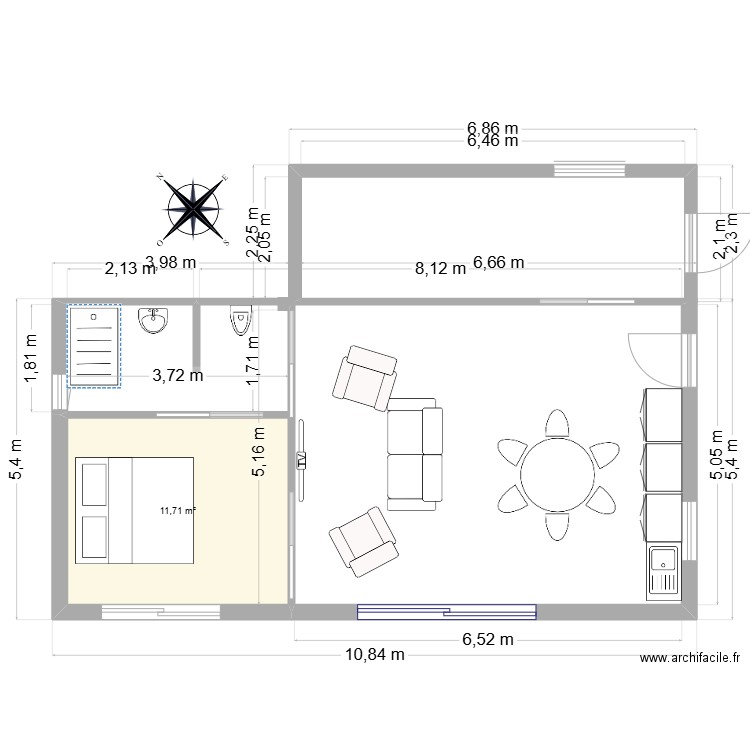 MAISON 2. Plan de 1 pièce et 12 m2