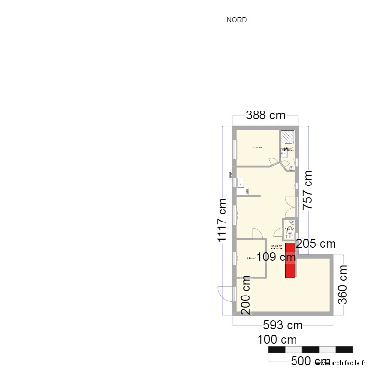 maison bois plan de travail. Plan de 5 pièces et 43 m2