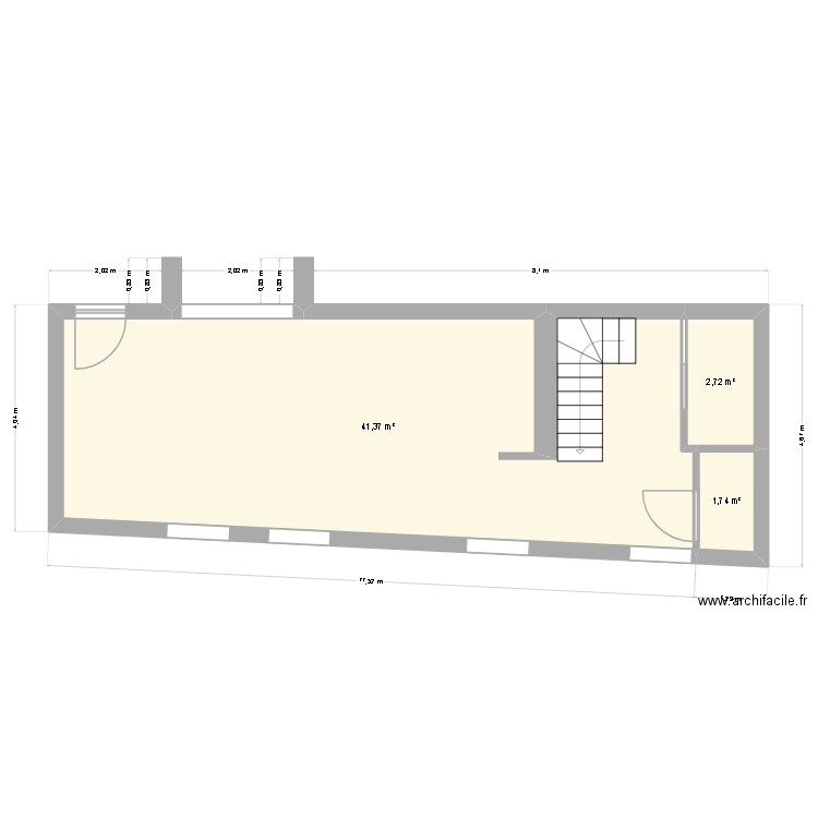 bennac fini. Plan de 3 pièces et 46 m2