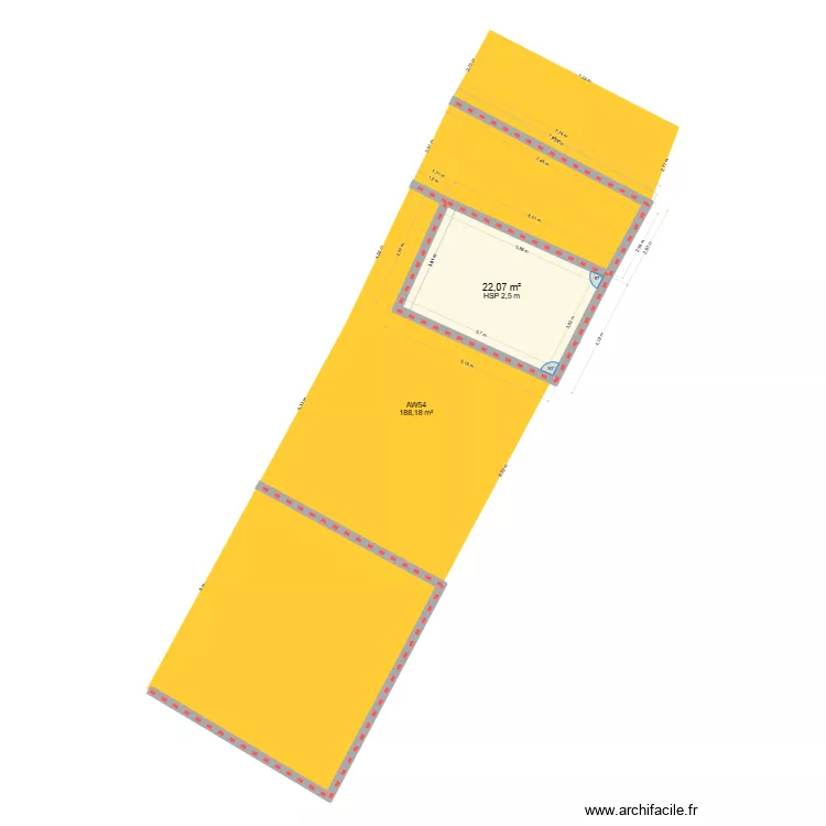 CADASTRE LE TREPORT AW54 + dependance + aggrandissement. Plan de 1  et 22 m²