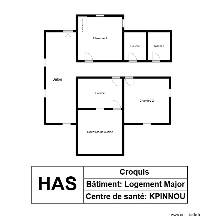  Vue en plan LM KPINNOU. Plan de 6 pièces et 35 m2