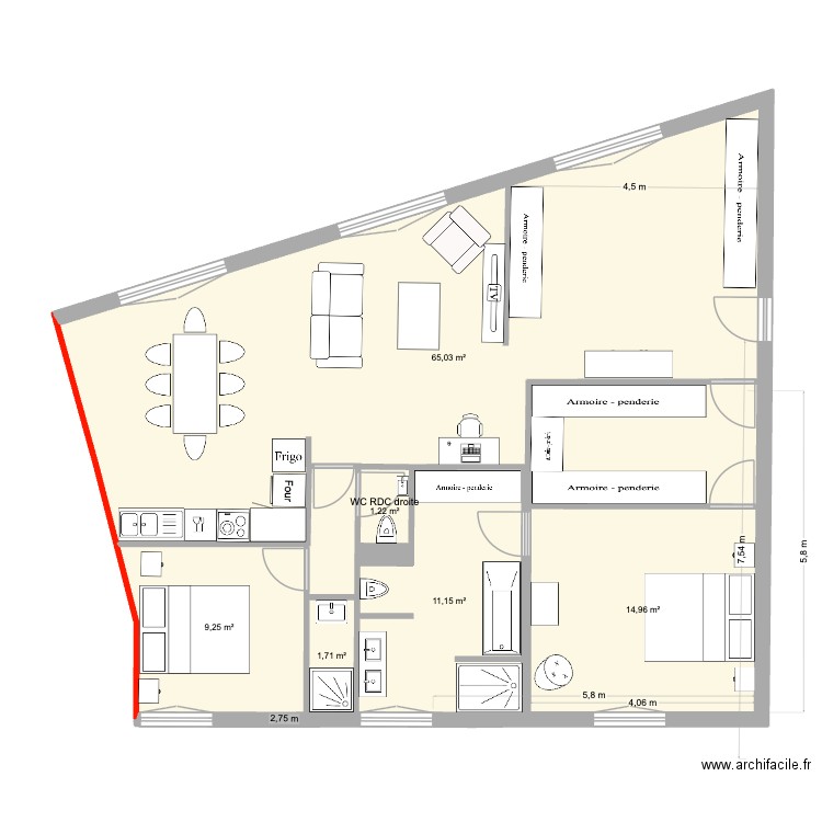 Plateaux IZ appt droite. Plan de 7 pièces et 104 m2