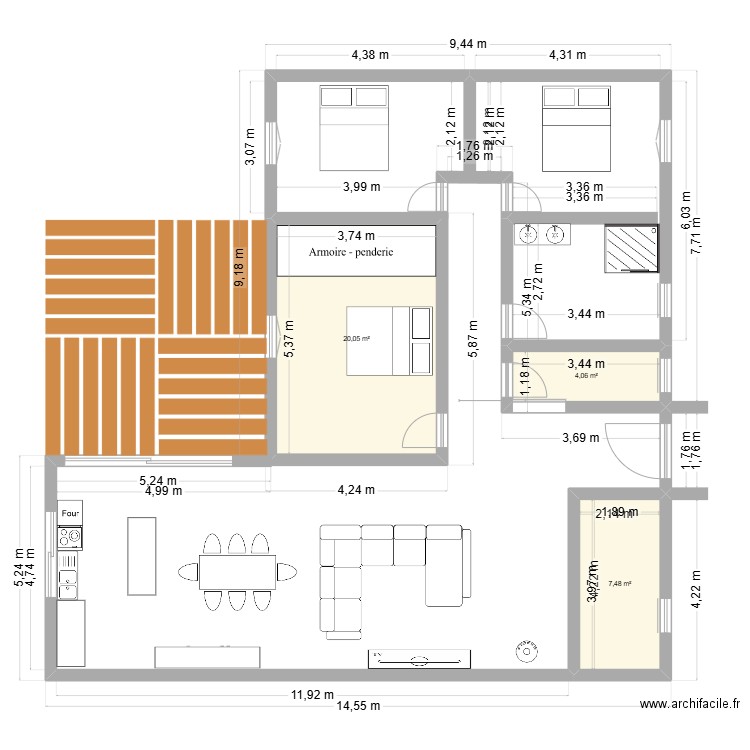MAISON. Plan de 3 pièces et 32 m2