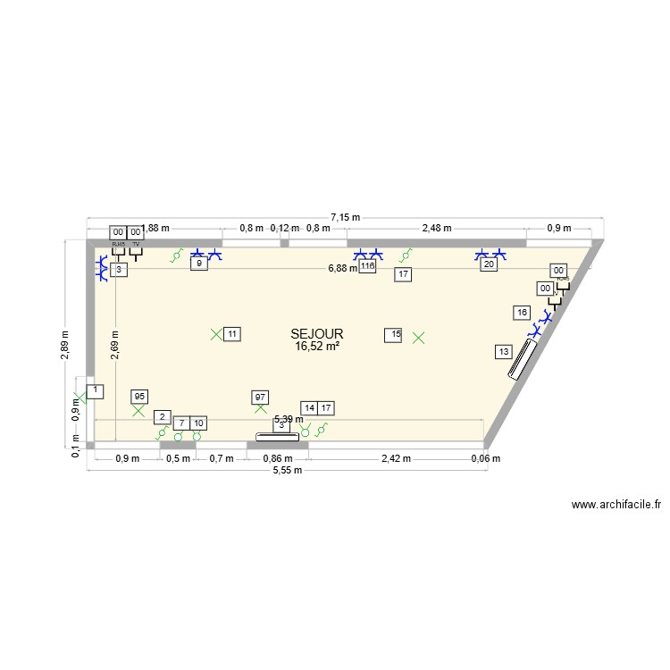 sejourarchifacile. Plan de 1 pièce et 17 m2