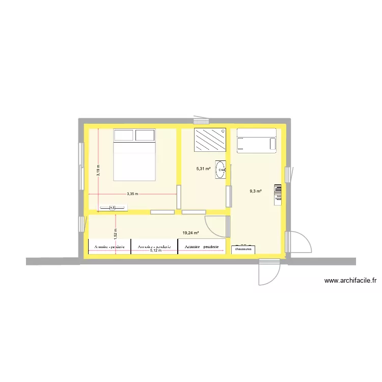 MONROUZEAU/MOREAU. Plan de 3  et 53 m²