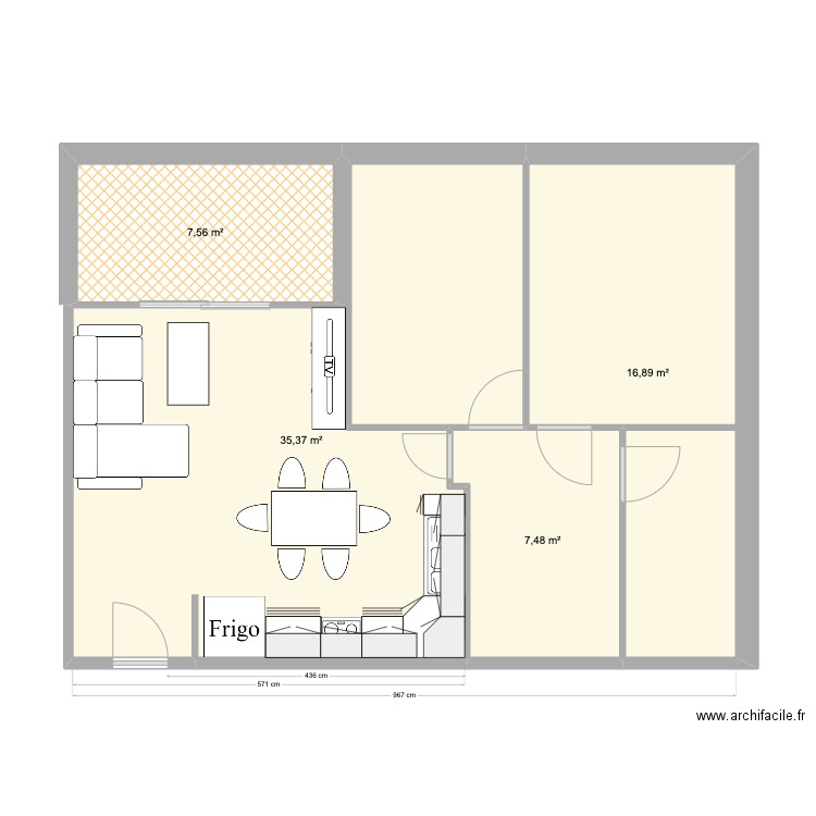 Paradis Cuisine . Plan de 4 pièces et 67 m2