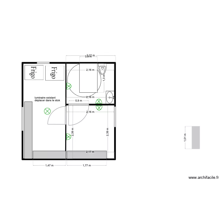 toilette par Marssac. Plan de 3  et 17 m²