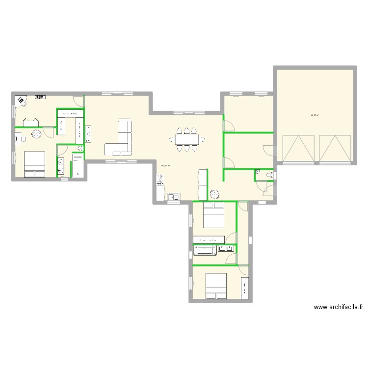 maison gers 174m². Plan de 2 pièces et 197 m2