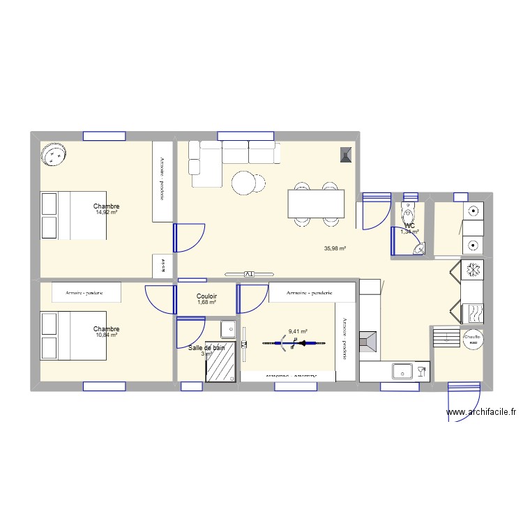 maison pau3. Plan de 7 pièces et 77 m2