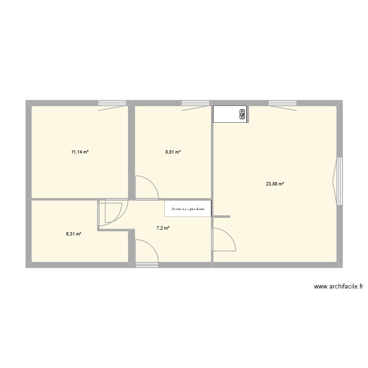appartement Caca. Plan de 5 pièces et 57 m2