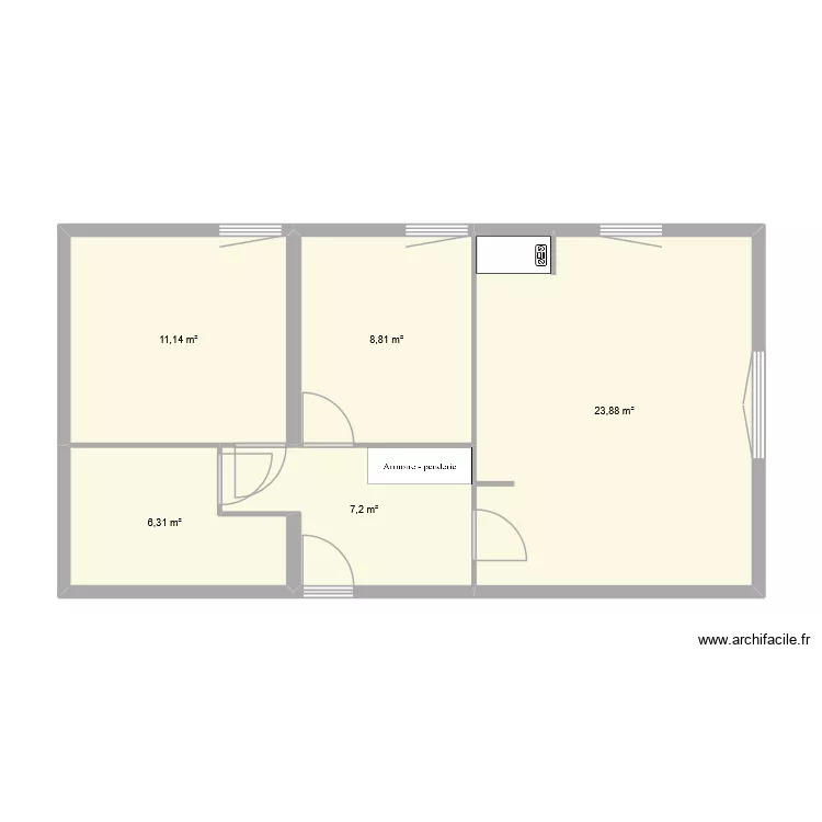 appartement Caca. Plan de 5  et 57 m²
