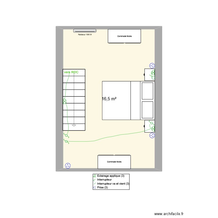 dallon annexe etage. Plan de 1 pièce et 17 m2