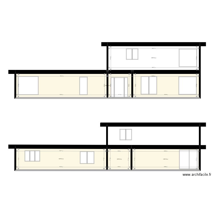 dosquet avant arrière. Plan de 5 pièces et 143 m2