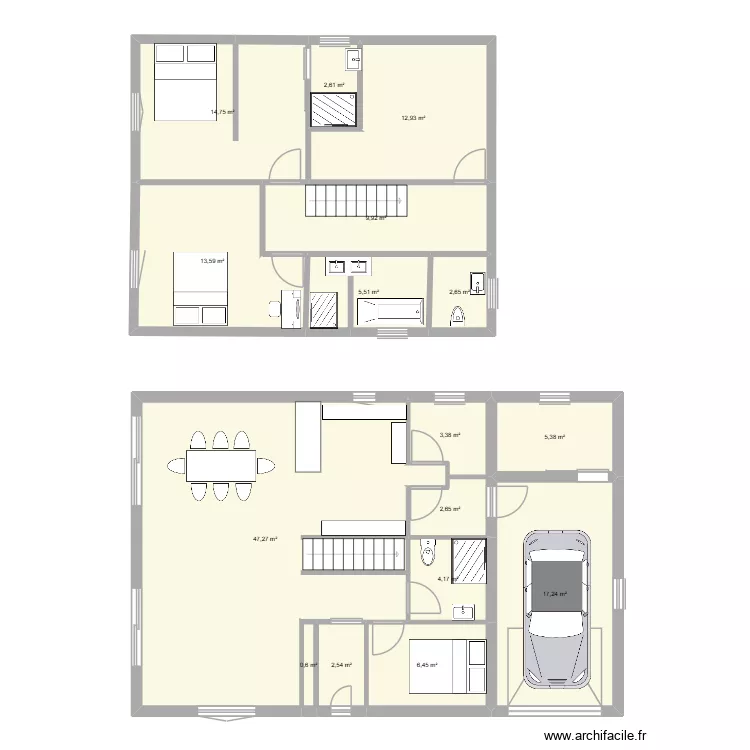 Maison1. Plan de 16  et 152 m²