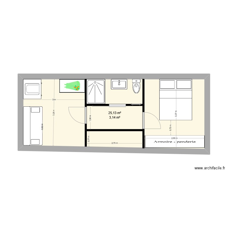 yoav 1er. Plan de 2 pièces et 32 m2