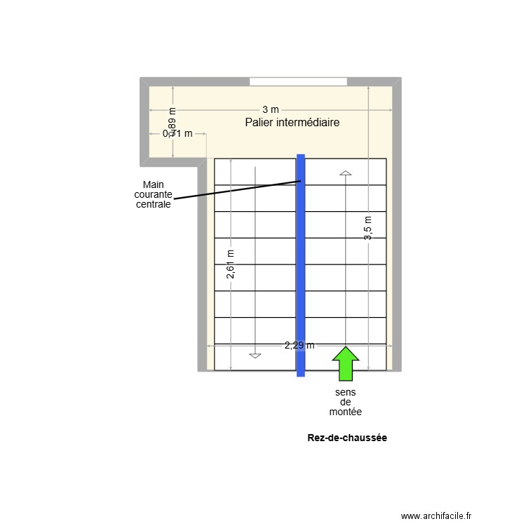 DELANGRE Escalier existant. Plan de 1 pièce et 9 m2