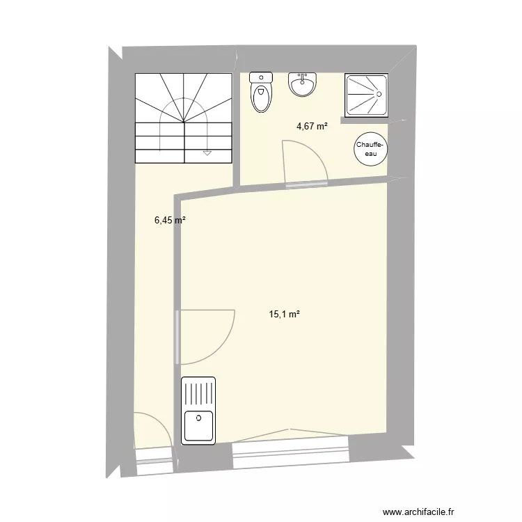 POTIERS 1 RDC. Plan de 3  et 26 m²