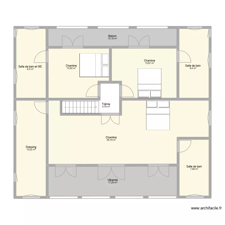 Ga&euml;l Etage 3 chambres escalier. Plan de 