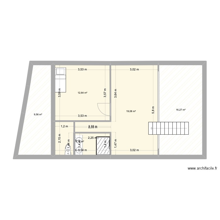 étage sabine. Plan de 5 pièces et 63 m2
