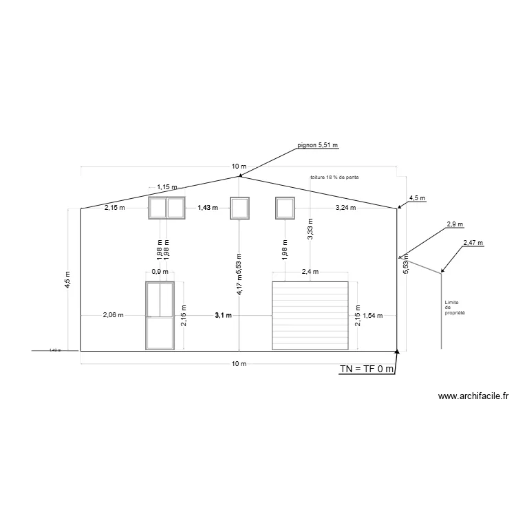 fa&ccedil;ade ouest h. Plan de 