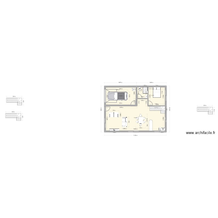 Marion et kiki V1. Plan de 3 pièces et 83 m2