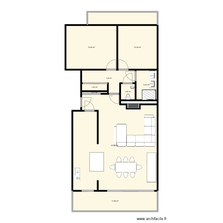 appart2. Plan de 11 pièces et 113 m2
