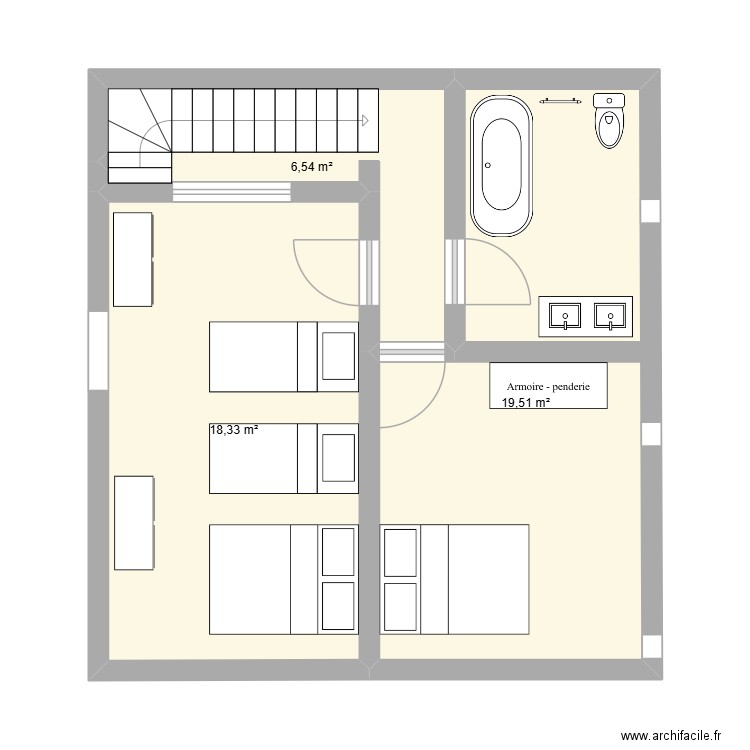 GRANGE DE GAUCHE. Plan de 3 pièces et 44 m2