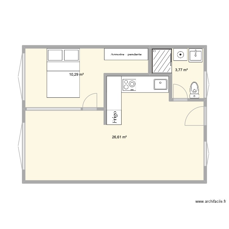 P 1er v3. Plan de 3 pièces et 41 m2