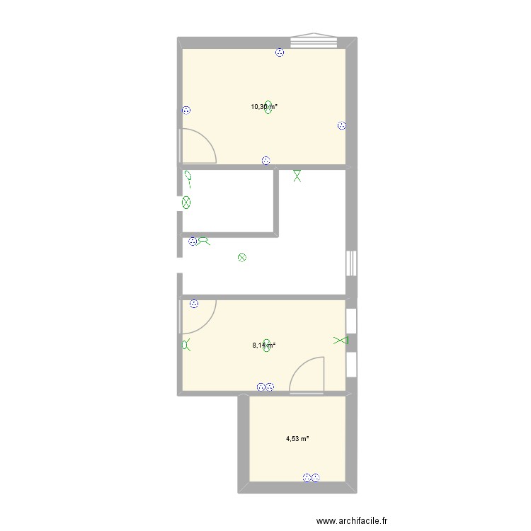 apparte 1. Plan de 3 pièces et 23 m2