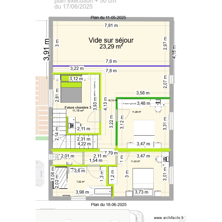 13.2  modif juin cuisine est +50cm large et long. Plan de 15 pièces et 175 m2