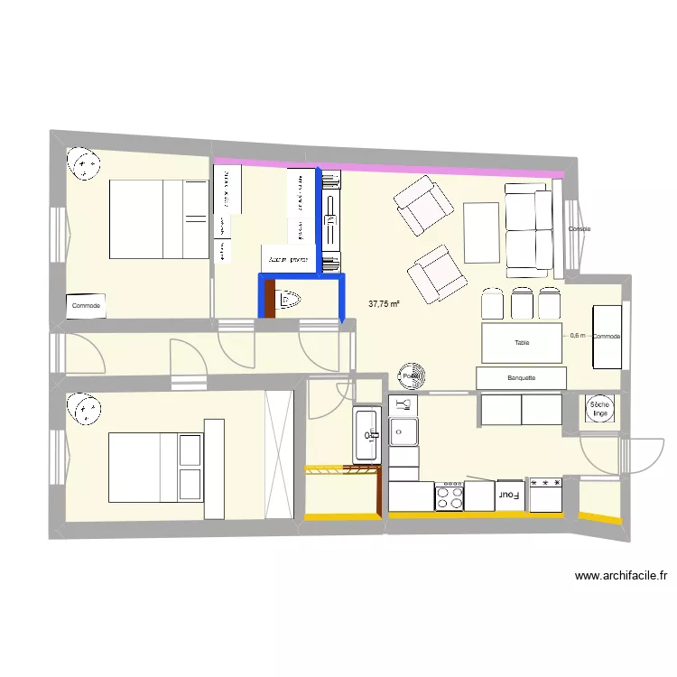 Plan D&eacute;finitif new version avec isolation et meubles. Plan de 